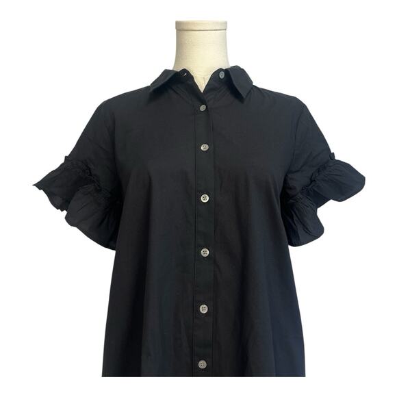 NWT J Crew Factory Ruffle Sleeve Mini Shirt Dress Size 6 in Black - Picture 3 of 8